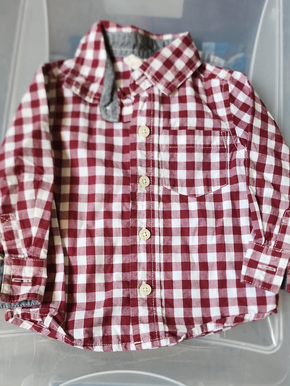 6-12 Months Crazy 8 Burgundy and White Gingham Cotton Button-Down Shirt